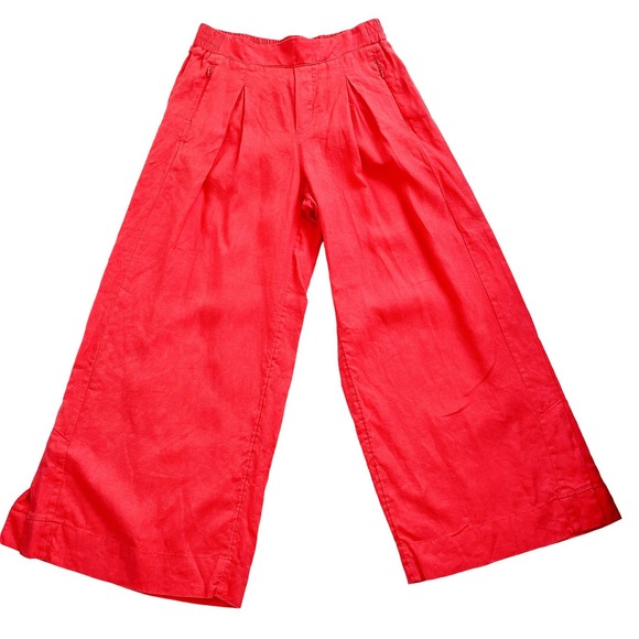 Athleta Linen Wide Leg High Rise Elastic Waist Crop Pants Women Size 8Tall - Picture 5 of 16